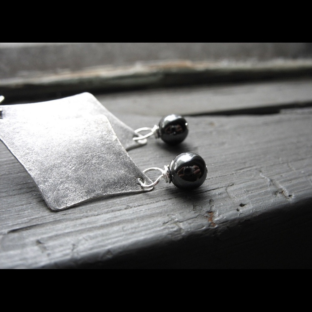 New Hematite Stone Earrings , Handmade Metalwork - Picture 4 of 4